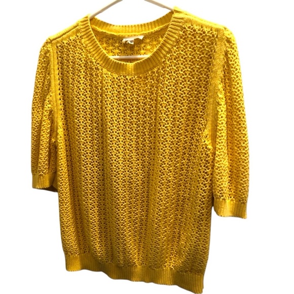Aaron & Amber Sweater - Butter Yellow Cotton Short Sleeve Sweater-Sz Medium - Picture 1 of 6